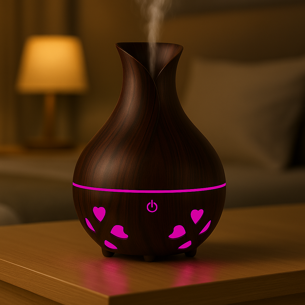 Humidificador Difusor de Aromas Ultrasónico con LED | Diseño Madera Decorativo y Silencioso