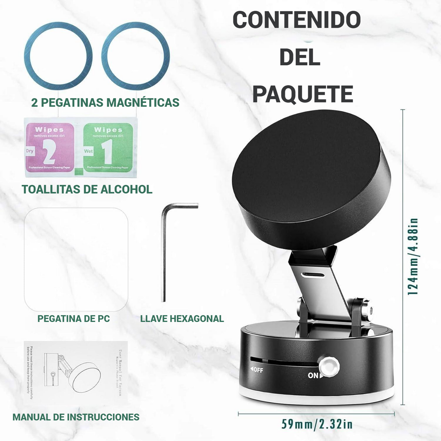 Soporte Magnético Ventosa Rotación 360° - Coche Escritorio Pared Universal para Iphone y Android