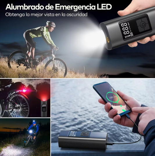 Compresor de Aire Portátil | Inflador Inteligente Digital Recargable