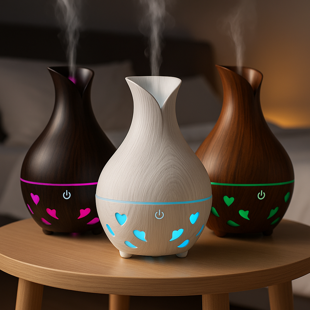 Humidificador Difusor de Aromas Ultrasónico con LED | Diseño Madera Decorativo y Silencioso