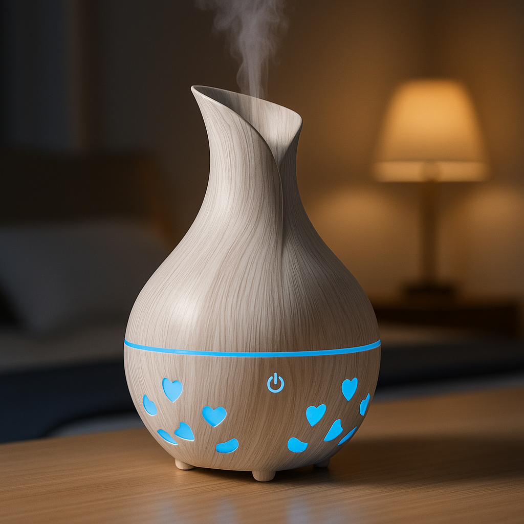 Humidificador Difusor de Aromas Ultrasónico con LED | Diseño Madera Decorativo y Silencioso
