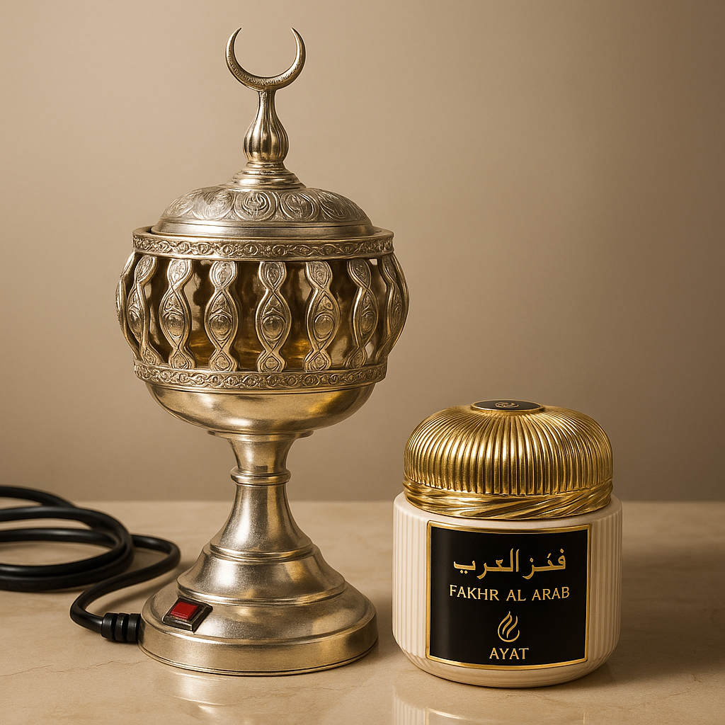 Quemador Eléctrico de Bakhoor – Mabkhara Árabe de Lujo | Electric Incense Burner Oriental para Incienso en Bloques o Dados | Decoración Premium