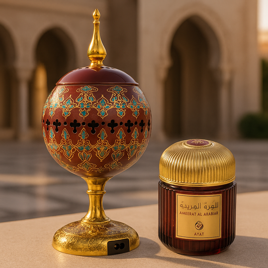 Quemador Eléctrico de Bakhoor – Mabkhara Árabe de Lujo | Electric Incense Burner Oriental para Incienso en Bloques o Dados | Decoración Premium