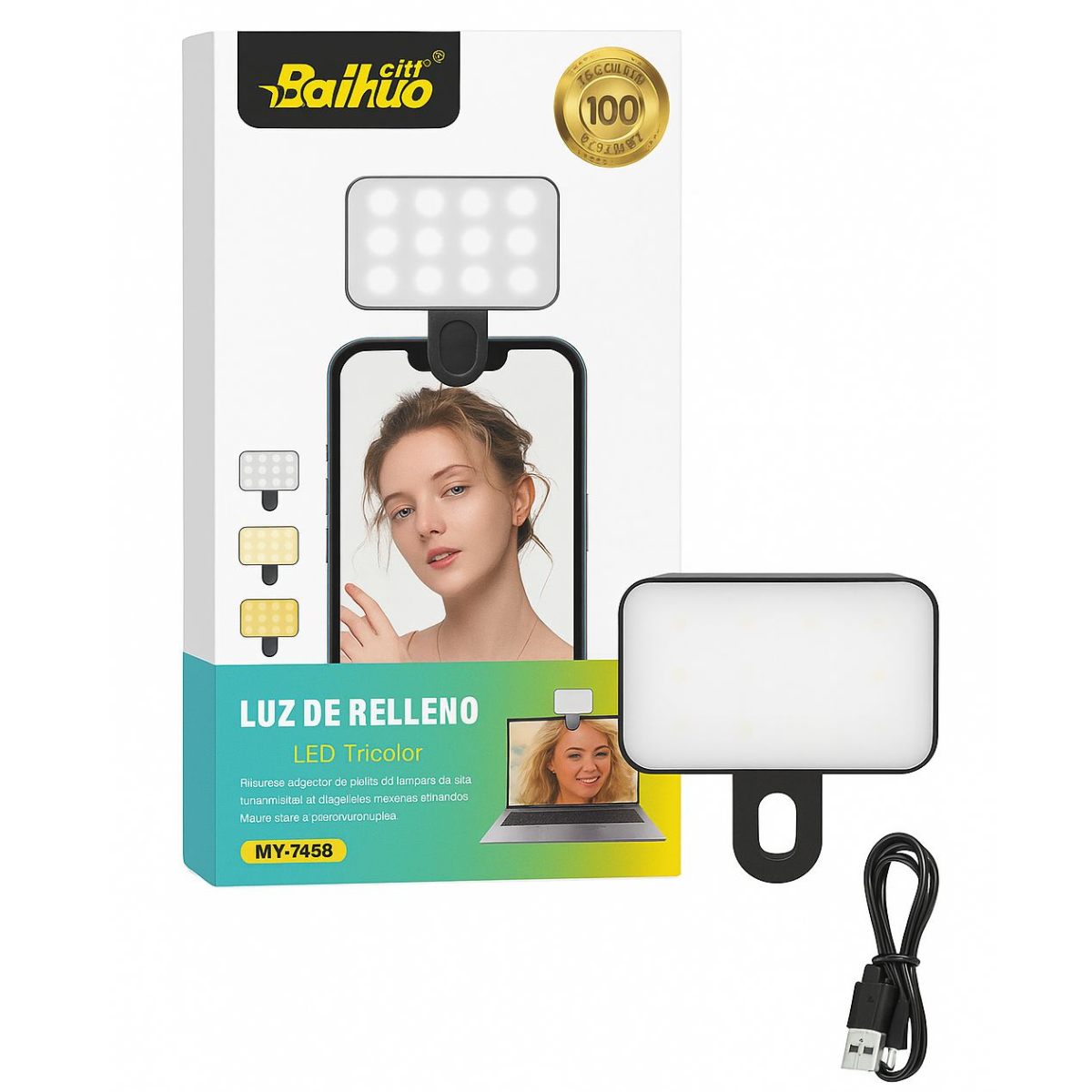 Luz LED Portátil para Selfies con 3 Modos de Iluminación – 24 Perlas LED, Batería Recargable 150mAh, Clip Universal para Móvil, Videollamadas y Maquillaje