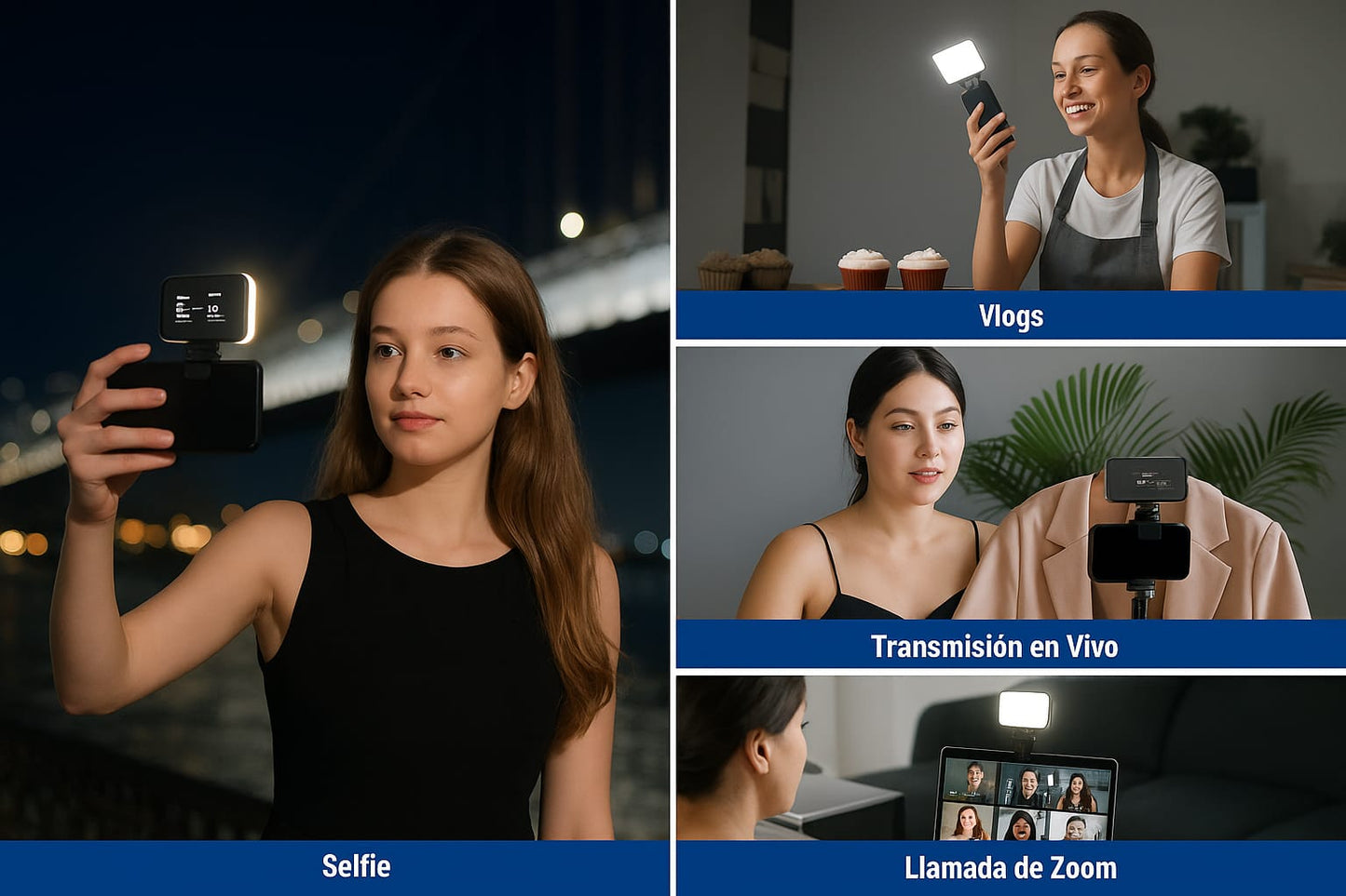 Luz LED Portátil para Selfies con 3 Modos de Iluminación – 24 Perlas LED, Batería Recargable 150mAh, Clip Universal para Móvil, Videollamadas y Maquillaje
