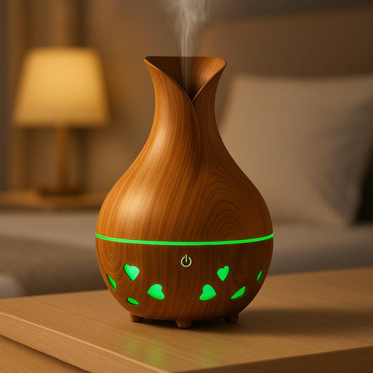Humidificador Difusor de Aromas Ultrasónico con LED | Diseño Madera Decorativo y Silencioso