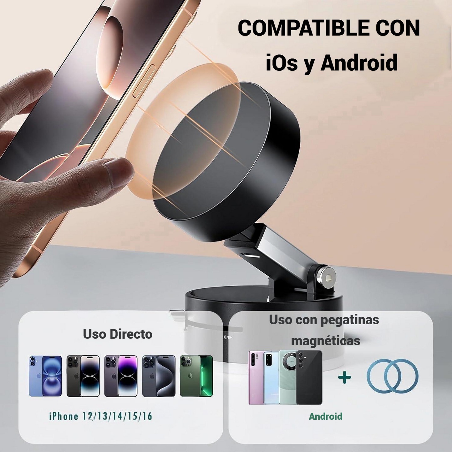 Soporte Magnético Ventosa Rotación 360° - Coche Escritorio Pared Universal para Iphone y Android