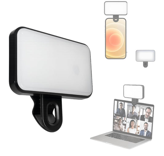 Luz LED Portátil para Selfies con 3 Modos de Iluminación – 24 Perlas LED, Batería Recargable 150mAh, Clip Universal para Móvil, Videollamadas y Maquillaje